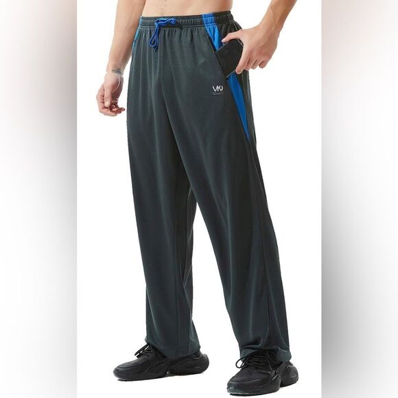 Men’s Athletic Pant with Zipper Pockets Open Bottom Sweatpants (704) - Picture 1 of 5